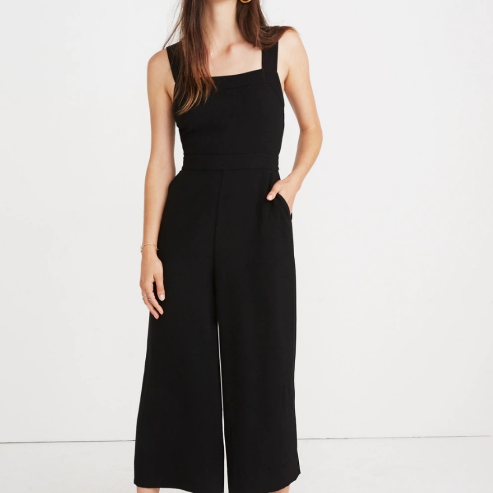 Madewell Black Apron Bow-Back Jumpsuit